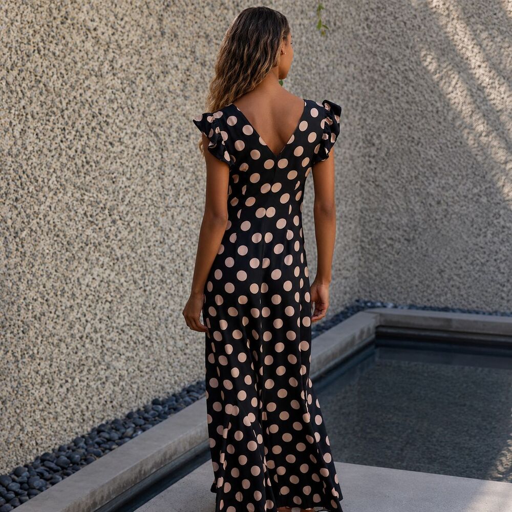 ANTHROPOLOGIE BEACH RIOT Women's New ELODIE Maxi Dress MEDIUM Polka Dot Flutter - Picture 7 of 13